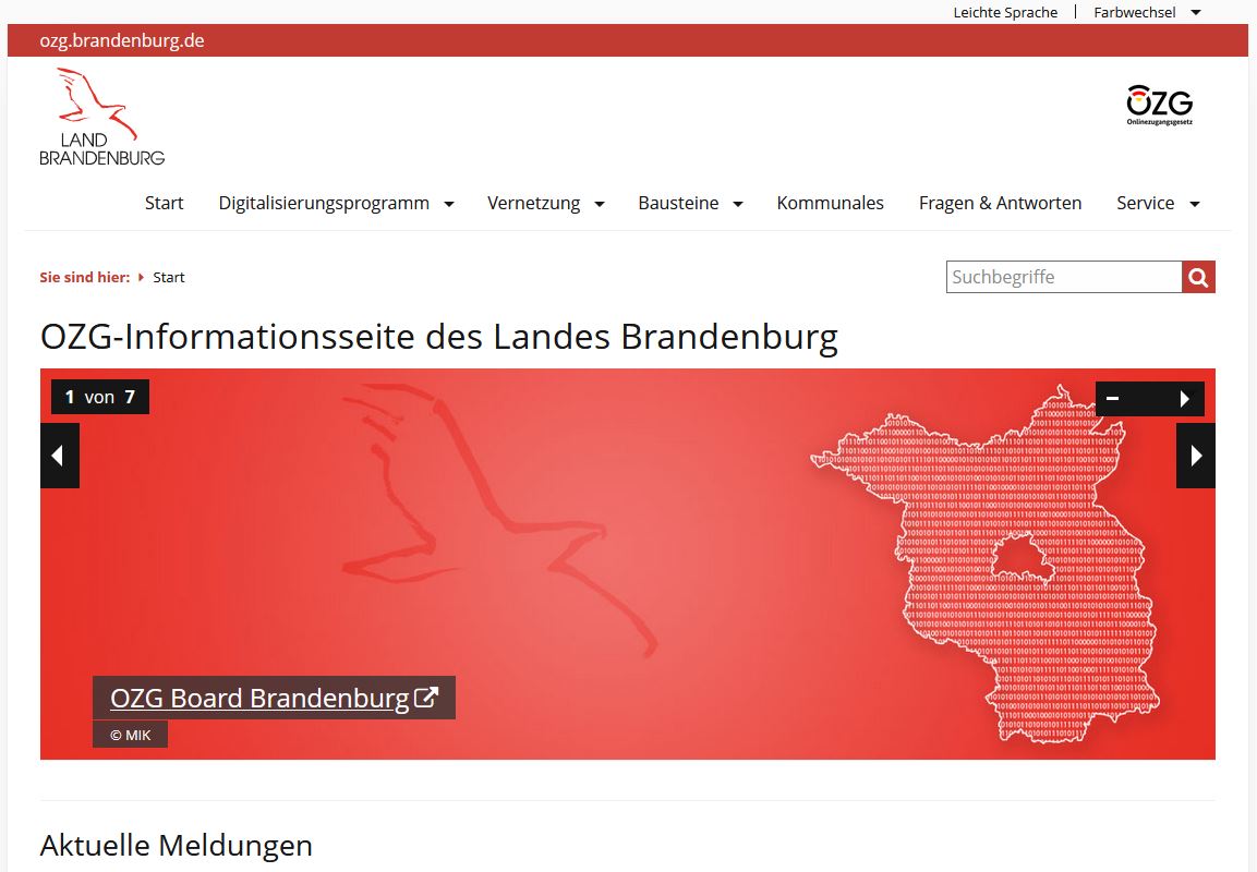 Screenshot der Webseite ozg.brandenburg.de